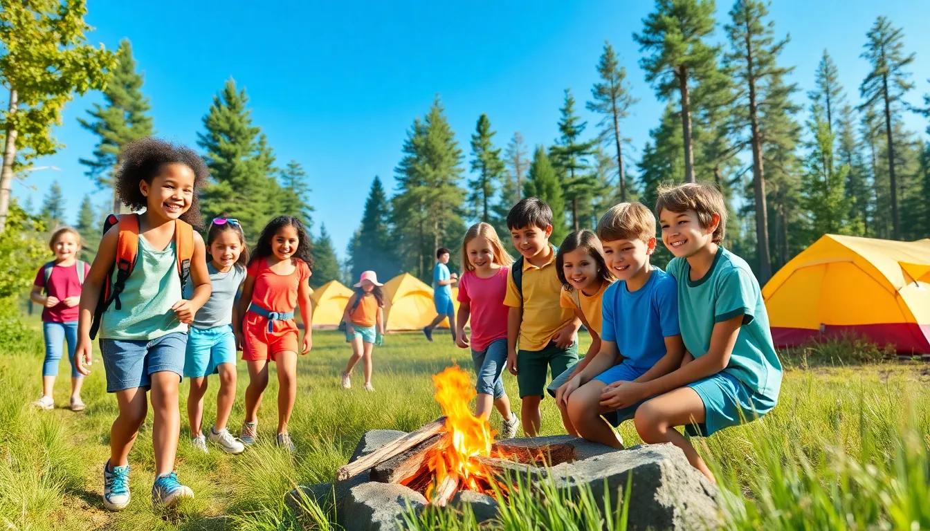diverse kids enjoying activities at a vibrant summer camp.
