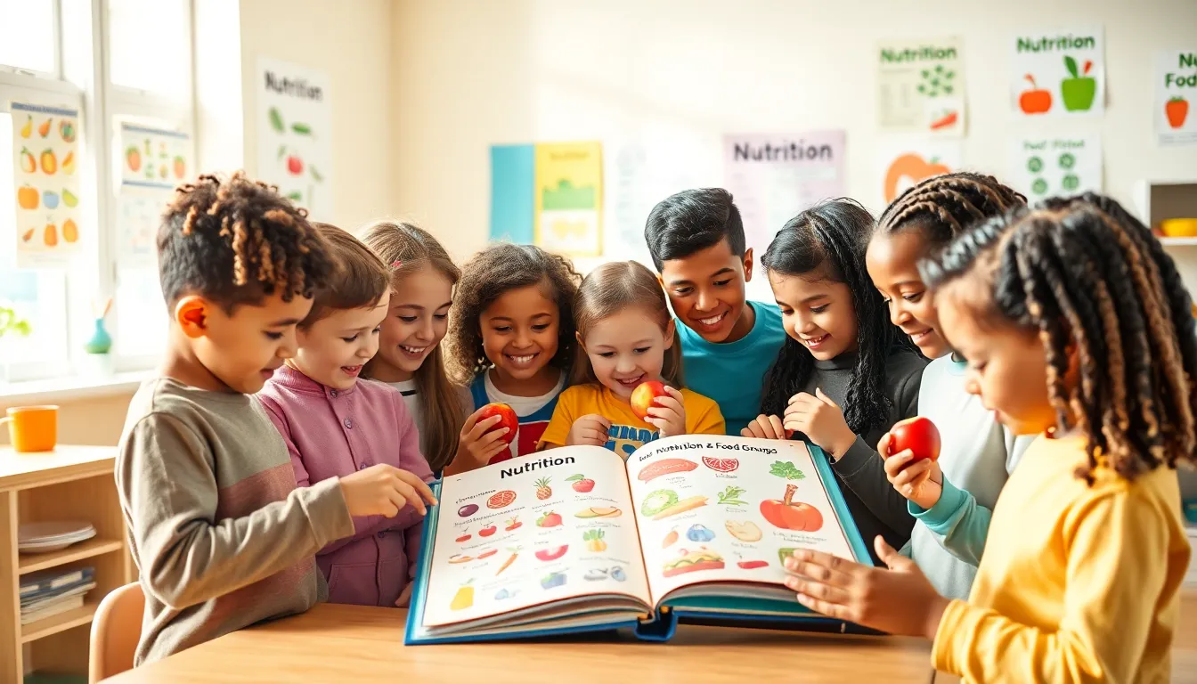 children learning about nutrition in a bright, engaging setting.